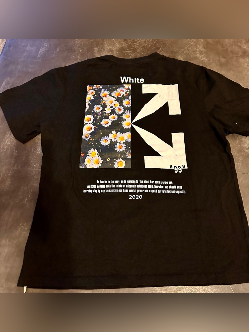 Off-White Black Tee with Daisy Arrow Motif